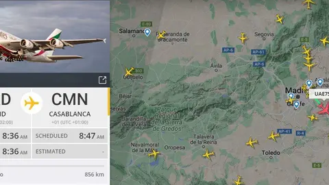 El vuelo de Emirates de Madrid a Casablanca tras el desvío por mal tiempo. (Flightradar)