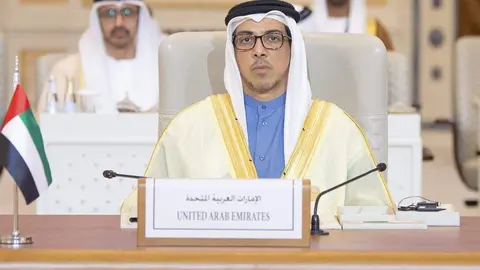 El jeque Mansour durante su participación en la Cumbre de Riad, (WAM)