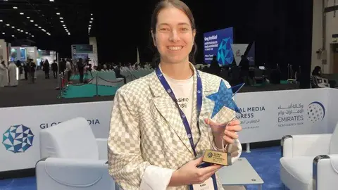 La empresaria rusa Olga Nayda en el Congreso Global de Medios 2023 en Abu Dhabi. (Fuente externa)