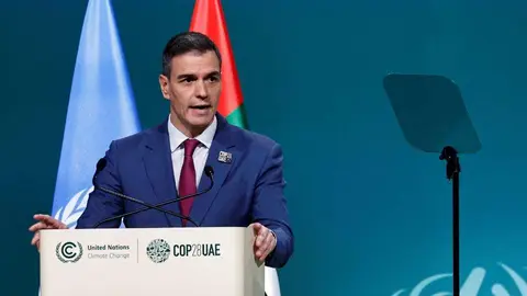 El presidente de España durante su intervención en la Cop28 de Dubai. (Twitter)