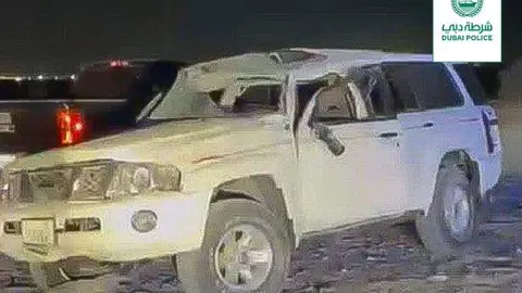 La Policía de Dubai difundió esta imagen del vehículo tras el accidente.