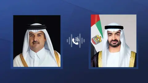 Los presidentes de EAU (derecha) y Qatar. (WAM)