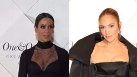 Cristina Pedroche y Jennifer López posan durante la inauguración del hotel. (Twitter)