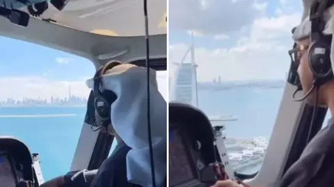 Capturas de pantalla del vídeo del presidente de EAU pilotando sobre Dubai.