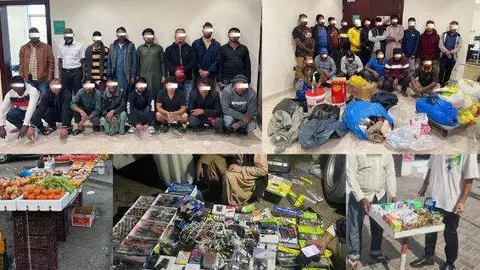 Una imagen difundida por la Policía de Dubai de los detenidos y los productos confiscados.