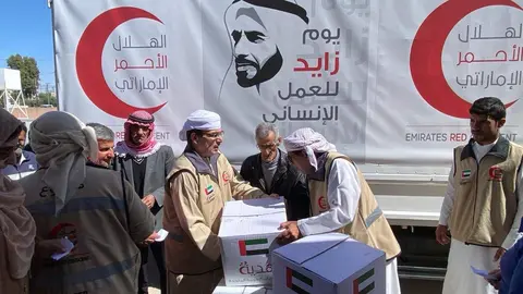 La ayuda humanitaria de Emiratos Árabes para los habitantes de la Franja de Gaza. (WAM)