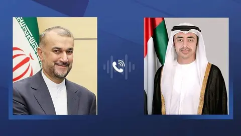 Los ministros de Exteriores de Irán -izquierda- y Emiratos Árabes. (WAM)