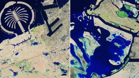 Imágenes de la Nasa de Dubai antes y después de las inundaciones.
