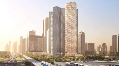 En primer término la One B Tower en el Canal de Dubai. (X)