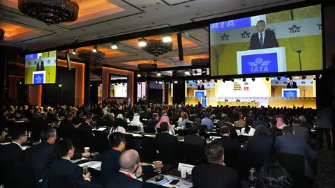 Un momento de la 80 Asamblea General de Iata en Dubai. (Emirates)