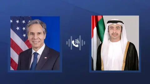 El ministro de Asuntos Exteriores de Emiratos y el secretario de Estado de Estados Unidos. (WAM)