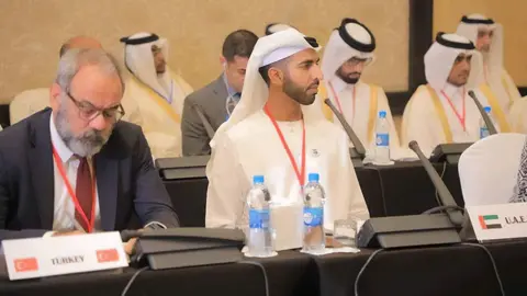 El jeque Shakhboot bin Nahyan durante la reunión de mediadores del conflicto en Sudán. (WAM)