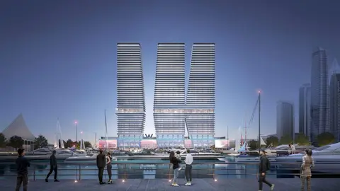 Las tres torres de W residences en Dubai Harbour. (WAM)