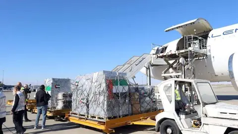 La carga con suministros médicos de EAU. (WAM)