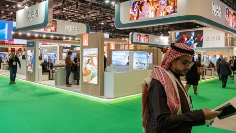 Stand de Dubai en el WTM de Londres. (Julián Pérez/ EL CORREO)