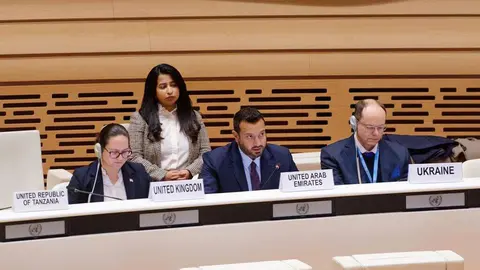 En el centro de la imagen, el representante de EAU ante Naciones Unidas. (WAM)