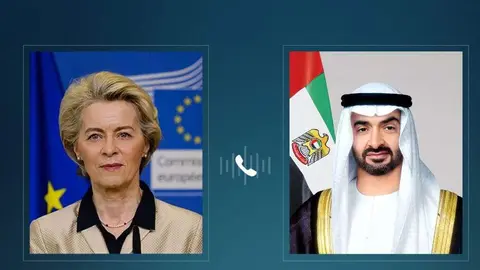 La presidenta europea y el presidente emiratí. (WAM)