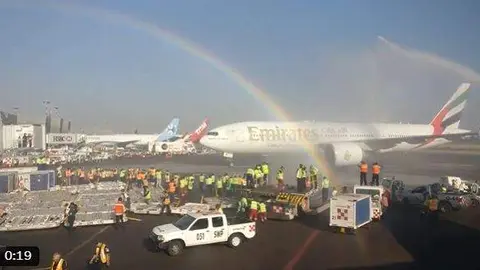 Llegada del primer avión de Emirates a Ciudad de México. (Emirates)
