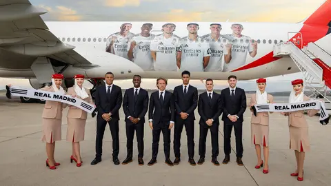 El avión de Emirates con la decoración de jugadores del Real Madrid. (Emirates)