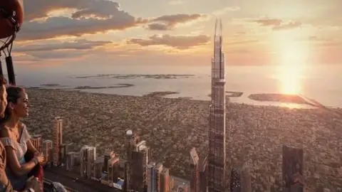 En primer término el edificio Burj Azizi en Dubai. (X)