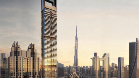 En primer término la Trump Tower en Dubai. (X)