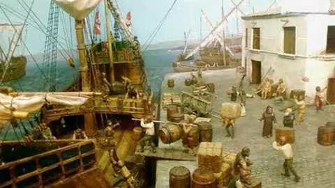 Recreación de la salida de las Carabelas desde el Puerto de Palos. (antropologica-mente.blogspot.com.es)