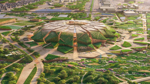 Maqueta de un estadio de fútbol en Arabia Saudí. (X)