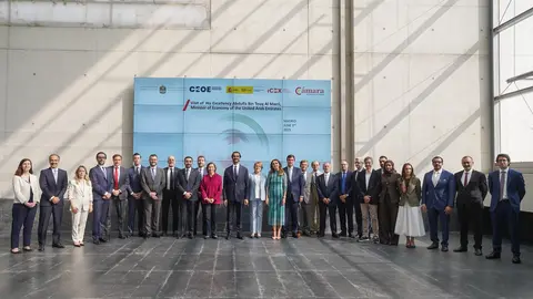 Foto de familia de los asistentes en el encuentro de empresas españolas con el ministro de EAU. (X)