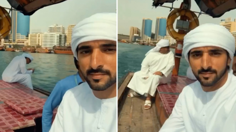 Captura de pantalla del vídeo difundido del jeque Hamdan y su paseo en abra. (Instagram)