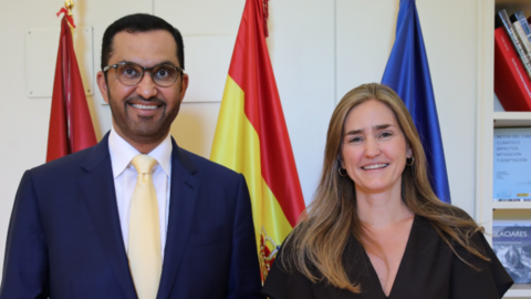 Al jaber con la ministra española en Madrid. (Masdar)