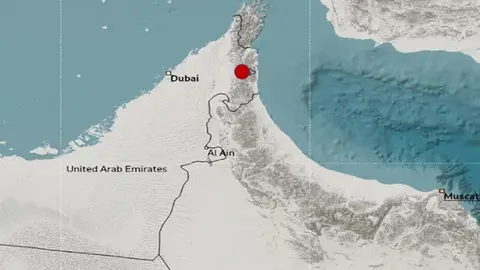 El punto rojo marca el epicentro del terremoto. (Fuente externa)