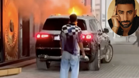 Captura de pantalla del incendio del coche. (X)