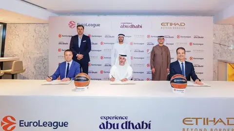 Firma del acuerdo de Abu Dhabi y Etihad con la Euroliga. (Fuente externa)