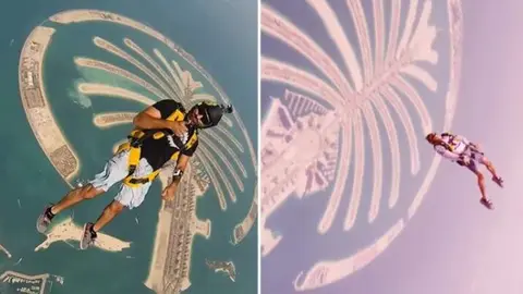 Momentos del jeque Hamdan durante su salto en paracaídas. (Instagram)