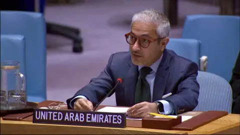 El embajador Mohamed Abushahab interviene en el Consejo de Seguridad de la ONU este jueves. (X)