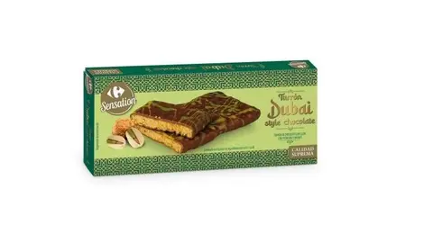 Una tableta de turrón Dubai, a la venta en el mercado español. (Fuente externa)