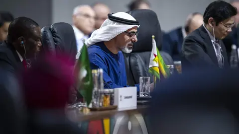 El príncipe heredero de Abu Dhabi en el G-20 de este sábado. (WAM)