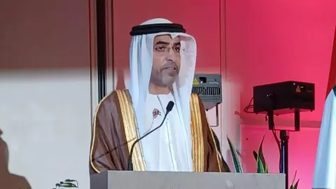 El embajador de EAU en España durante su discurso. (Ffuente externa)