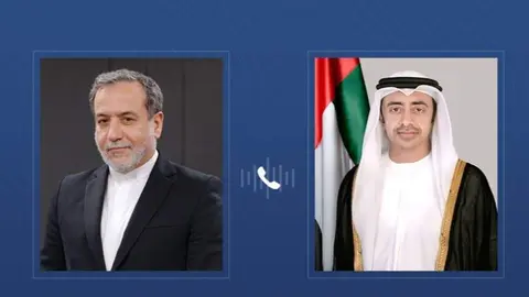 Los ministros Exteriores de Ir&aacute;n y EAU. (WAM)