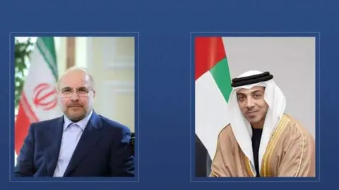 El vicepresidente de Emiratos y el presidente del Parlamento iran&iacute;. (WAM)