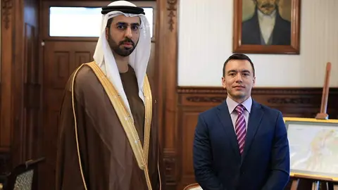 El presidente de Ecuador y el ministro de Estado para la Inteligencia Artificial de Emiratos. (X)