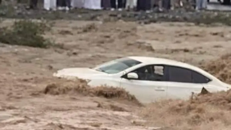 El veh&iacute;culo arrastrado por las aguas de las lluvias. (Instagram)