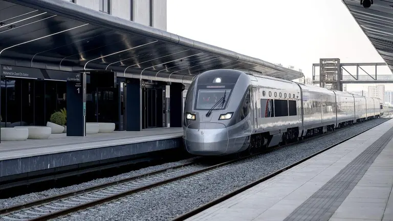 Un tren de Etihad Rail en una estaci&oacute;n de EAU. (WAM)