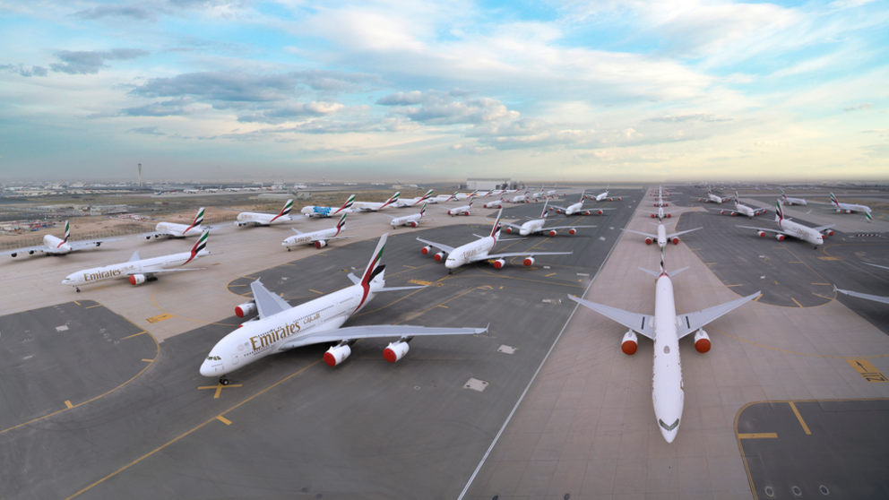 Aviones de Emirates Airline en el aeropuerto DWC. (WAM)
