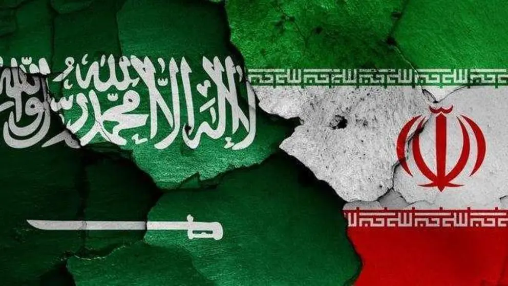 Las banderas de Arabia Saudita e Ir&aacute;n pintadas en una pared. (Fuente externa)