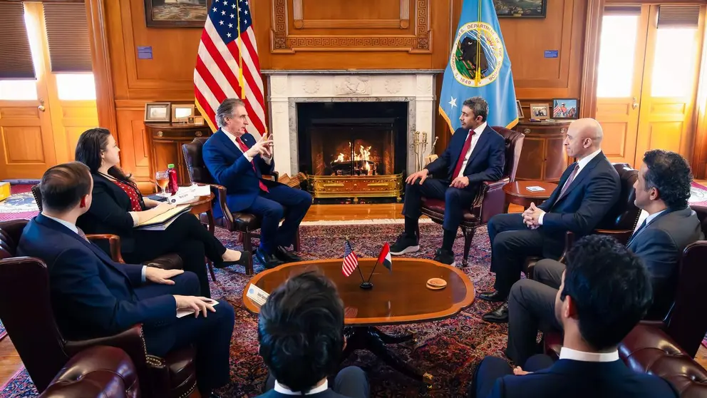 Un momento de la visita del ministro emirat&iacute; a Estados Unidos. (WAM)