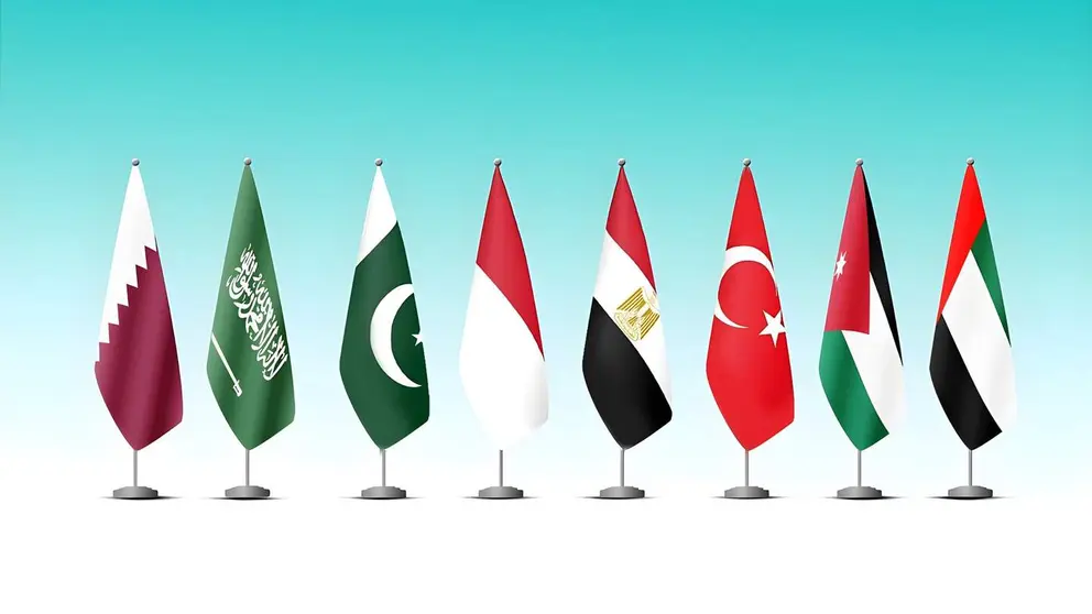 Banderas de de Emiratos &Aacute;rabes Unidos, el Reino Hachem&iacute; de Jordania, la Rep&uacute;blica de Turqu&iacute;a, la Rep&uacute;blica &Aacute;rabe de Egipto, la Rep&uacute;blica de Indonesia, la Rep&uacute;blica Isl&aacute;mica de Pakist&aacute;n, el Reino de Arabia Saud&iacute; y el Estado de Qatar. (WAM)