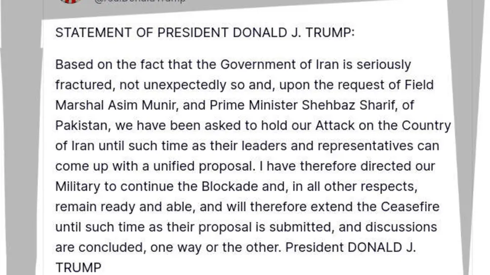 Mensaje del presidente de Estados Unidos en su red social.