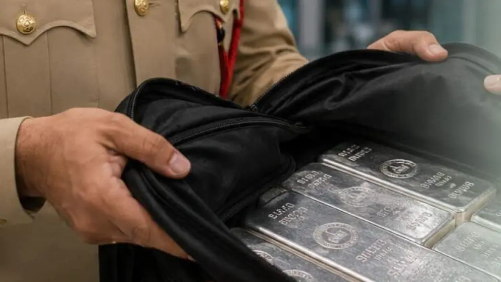 Un momento de la devoluci&oacute;n de los lingotes de plata. (Dubai Police)