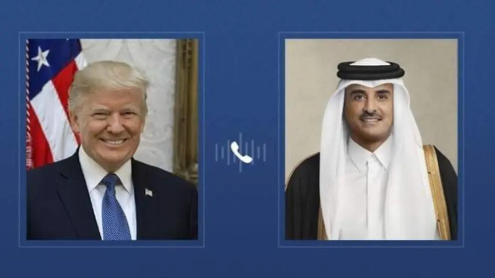 El emir de Qatar junto al presidente de EEUU. (WAM)